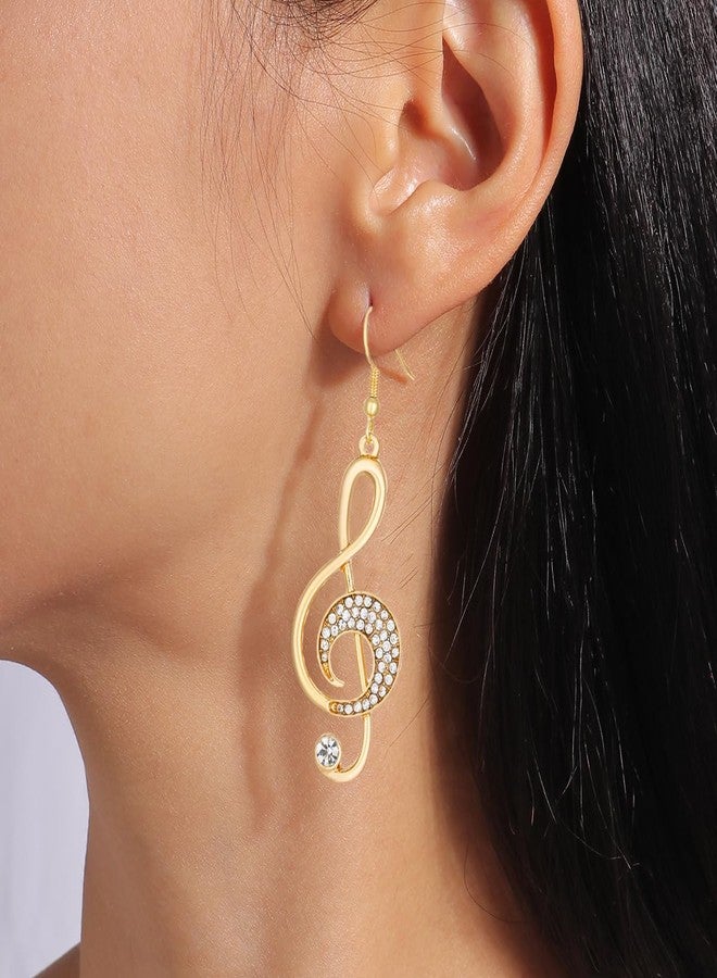 Kawailay 2 Pairs Music Note Earrings Rhinestone Music Note Dangle Earrings Treble Clef Drop Earrings for Women - Gold - Image 3